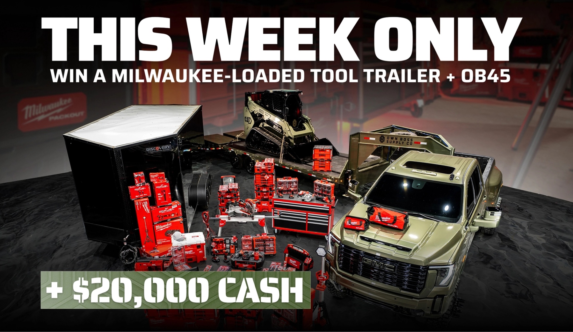 Tool Trailer Week 2024 GMC 3500 Denali Ultimate, 25’ Load Trail Gooseneck, Cat 259D Skid Steer and 20k Cash